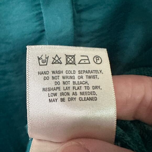 Anthropologie Knitted & Knotted top aqua knit satin crocheted Lace back Layered - Picture 5 of 9